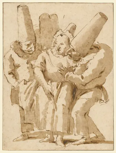 Punchinellor närmar sig en kvinna av Giovanni Battista Tiepolo