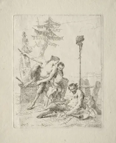 Scherzi di Fantasia: Den glada satyren och hans familj av Giovanni Battista Tiepolo