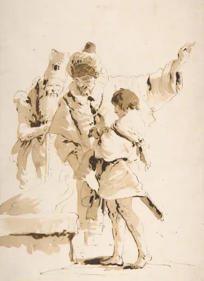 Scherzo di Fantasia; Two Standing Orientals and a Standing Youth with a Sword av Giovanni Battista Tiepolo