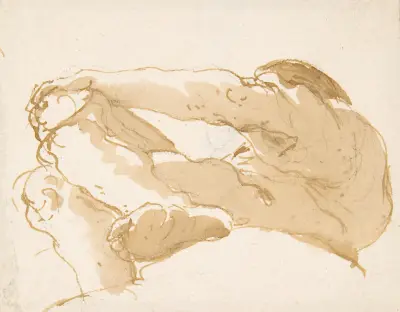Sittande man vänd åt vänster sedd underifrån av Giovanni Battista Tiepolo