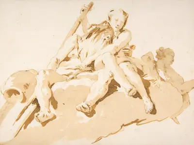 Seated River God, Nymph with an Oar, and Putto av Giovanni Battista Tiepolo