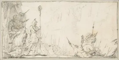Soldat framför 'General' som håller upp ett avhugget huvud på en stav av Giovanni Battista Tiepolo