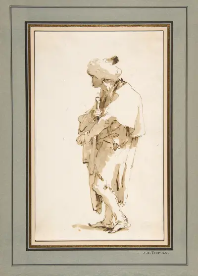 Stående man i turban, hållande ett svärd av Giovanni Battista Tiepolo