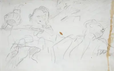 Studienblatt; drei Figuren und ein Arm von Giovanni Battista Tiepolo