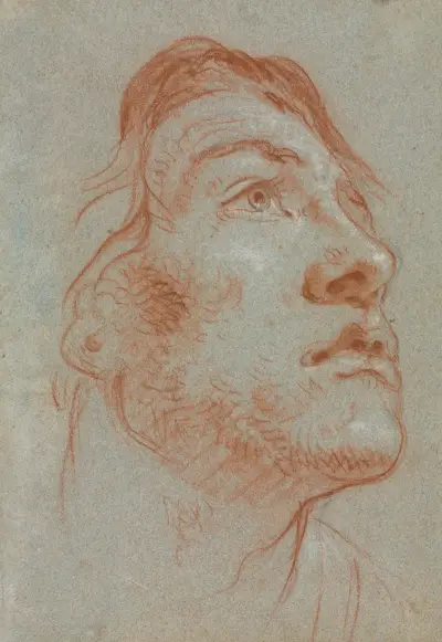 Ung mans huvud som blickar uppåt till höger av Giovanni Battista Tiepolo