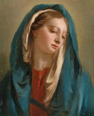 Madonna zwrócona frontalnie w niebieskim płaszczu, Giovanni Battista Tiepolo