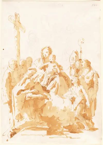 Jungfrun och barnet tillbedda av biskopar, munkar och kvinnor av Giovanni Battista Tiepolo