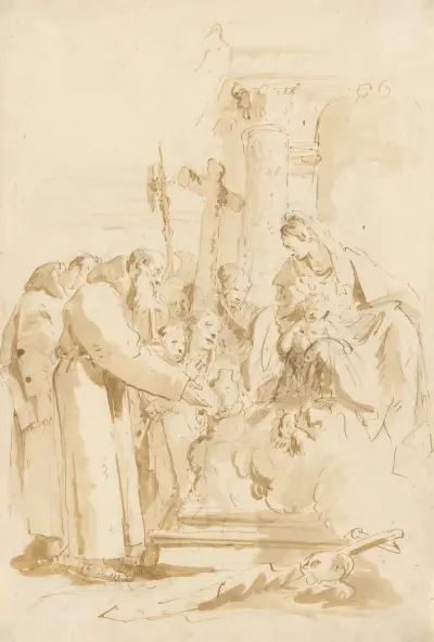 Die Jungfrau und das Kind, von Mönchen und anderen angebetet von Giovanni Battista Tiepolo