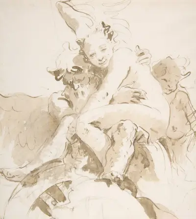 Tiden håller en naken kvinna, en putto till höger av Giovanni Battista Tiepolo