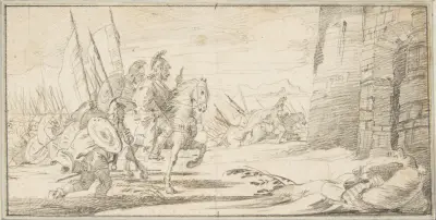Trupper avancerar mot en stadsport av Giovanni Battista Tiepolo