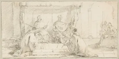 Två munkar knäböjande inför en doge och en kejsare (Doge Ziani och kejsar Barbarossa) av Giovanni Battista Tiepolo