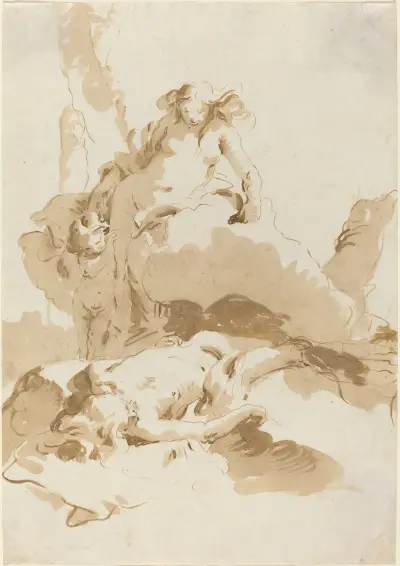 Venus och Cupid upptäcker Adonis kropp av Giovanni Battista Tiepolo