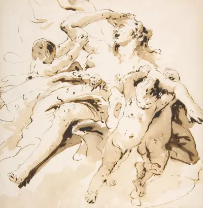 Kvinna buren av tre putti av Giovanni Battista Tiepolo