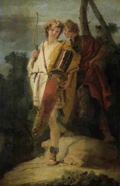 Ung man med pilbåge och stor koger och hans följeslagare med sköld av Giovanni Battista Tiepolo