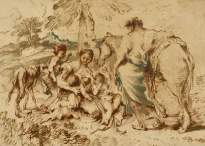 A Family in a Desert Landscape av Giovanni Benedetto Castiglione