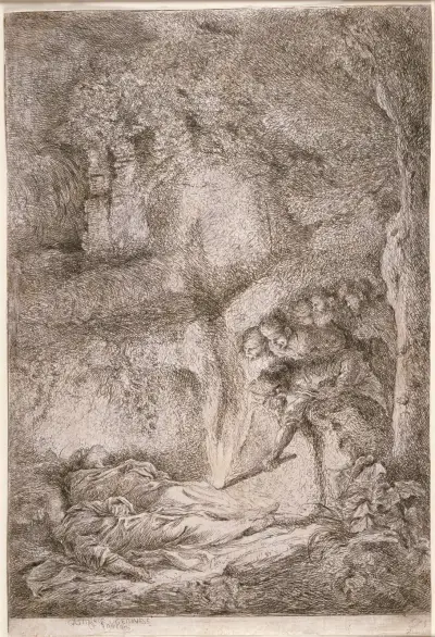 Upptäckten av de heliga Petrus och Paulus kroppar av Giovanni Benedetto Castiglione