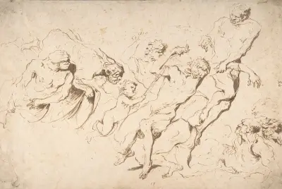 Five Nude Male Figures Punishing Another av Giovanni Benedetto Castiglione