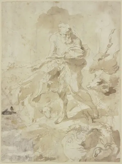 Noah with the animals av Giovanni Benedetto Castiglione