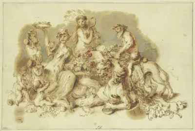 Satyrn und Mänaden an einer Panherme av Giovanni Benedetto Castiglione
