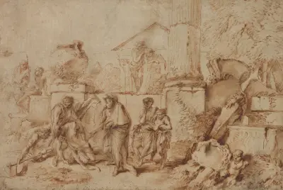 Tobit Burying the Dead – nr 1 av Giovanni Benedetto Castiglione