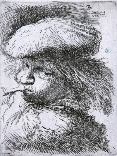 Young Man with a Trumpet av Giovanni Benedetto Castiglione