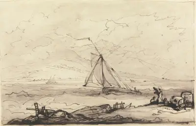 En stormby utanför en bergig kust av Benjamin West
