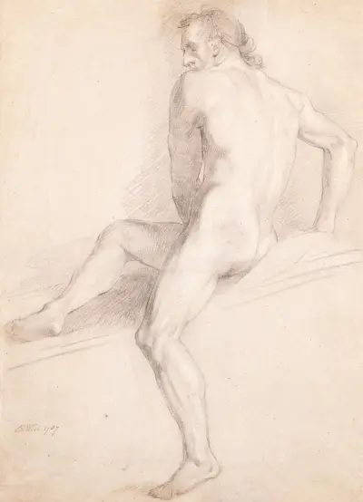 Manlig nakenstudie; akademisk studie av Benjamin West