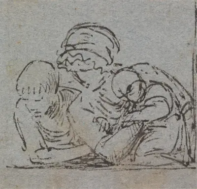 Mor och barn med ung pojke lutad mot fönsterbrädan av Benjamin West