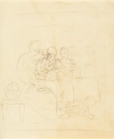 Skiss till familjegrupp av Benjamin West