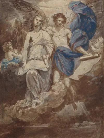 Studie till målningen Änglarna uppenbarar sig för herdarna, 1774 av Benjamin West