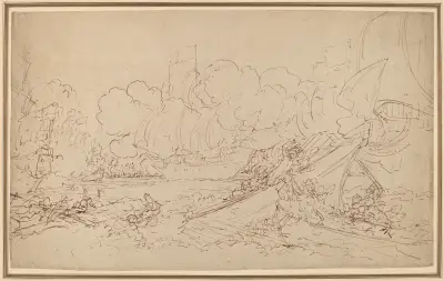 Studie till slaget vid La Hogue (recto) av Benjamin West