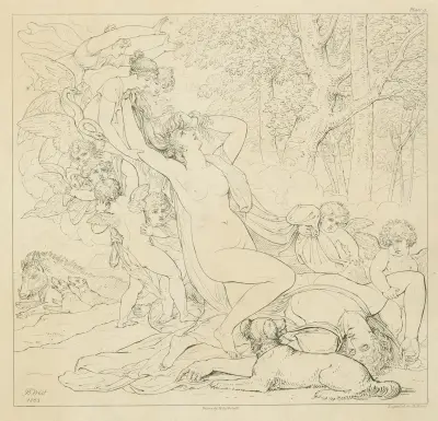 The despair of Venus over the dead body of Adonis av Benjamin West