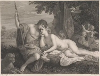 Venus berättar för Adonis om Hippomenes och Atalanta av Benjamin West