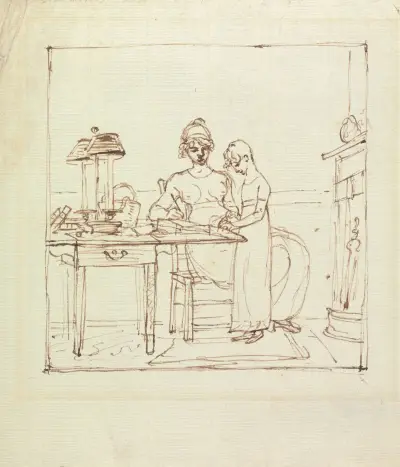 Kvinna och flicka vid ett skrivbord av Benjamin West