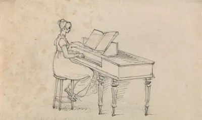 Frau an einem Tafelklavier von Benjamin West