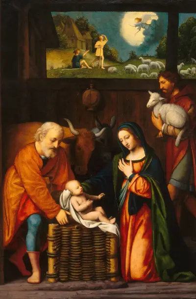 Adoration of the Christ Child and Annunciation to the Shepherds av Bernardino Luini