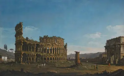 Rome, a view of the Colosseum and the Arch of Constantine av Bernardo Bellotto