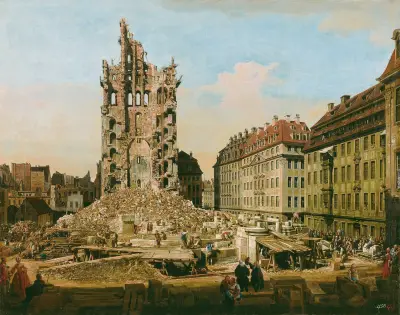 The Ruins of the old Kreuzkirche, Dresden av Bernardo Bellotto