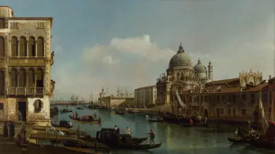 View of the Grand Canal; Santa Maria della Salute and the Dogana from Campo Santa Maria Zobenigo av Bernardo Bellotto