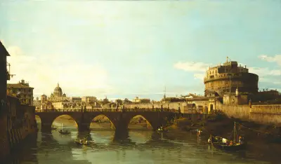 View Of The Tiber In Rome With The Castel Sant’angel (, 1743 or 1744) av Bernardo Bellotto