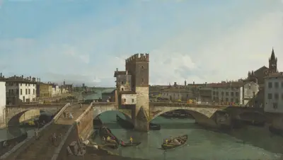 View of Verona with the Ponte delle Navi av Bernardo Bellotto