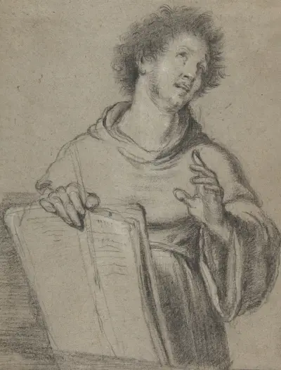 Half-Length Study of a Monk Holding a Book and a Long Implement av Bernardo Strozzi