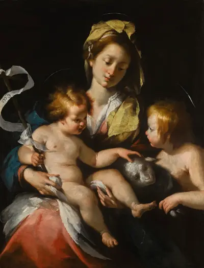 Madonna And Child With The Infant Saint John The Baptist av Bernardo Strozzi