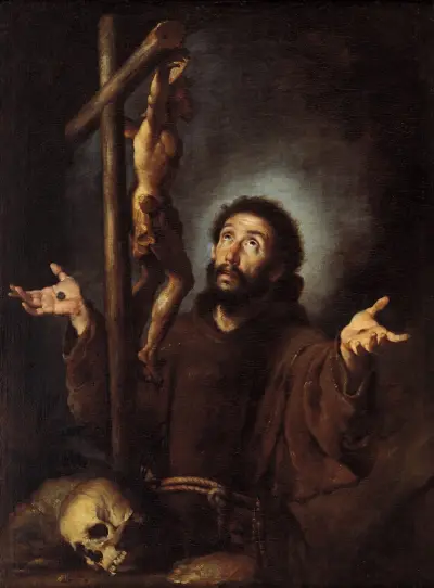 Franciskus av Assisi tillbedjande krucifixet av Bernardo Strozzi
