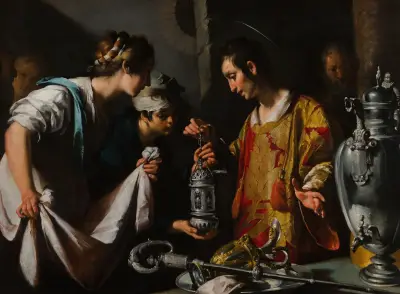 St. Lawrence Distributing the Riches of the Church av Bernardo Strozzi