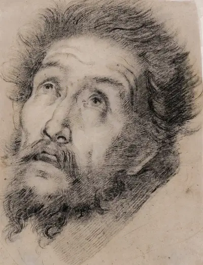 Studie für den heiligen Franziskus von Assisi, das Kreuz anbetend von Bernardo Strozzi