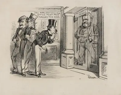 Caricature of President Grant controlling patronage av Bernhard Gillam