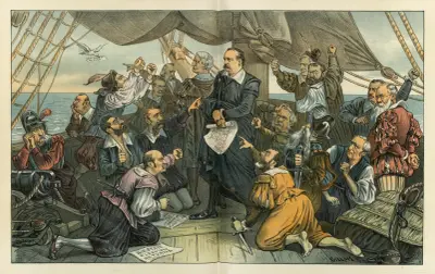 Columbus Cleveland and his mutinous crew – ‘This ship shall not turn back!’ av Bernhard Gillam
