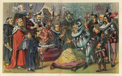 Puck’s plan to relieve the country of two embarrassments – give Grant the surplus, and let him spend it on a little court of his own av Bernhard Gillam