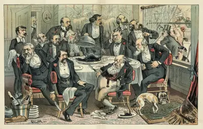 Tacksägelsedagen, 1884 – 'låt oss vara tacksamma!' av Bernhard Gillam
